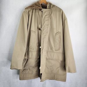Vintage Mighty Mac Coat Jacket Fleece Lined Overcoat Tan USA Made Missing Size